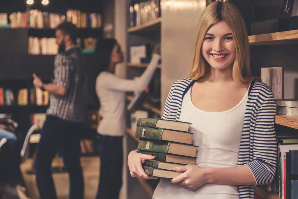 Researcher looking for primary sources in the library